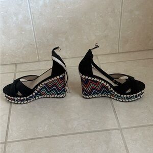 SHEIN Black Wedges with Vibrant Pattern